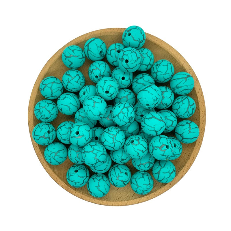 15mm Silicone Beads Crackle Printed Multi Color 50pcs 15