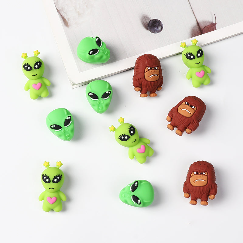 Silicone 3D Focal Beads Alien Bigfoot Green Alien Head 20pcs 5