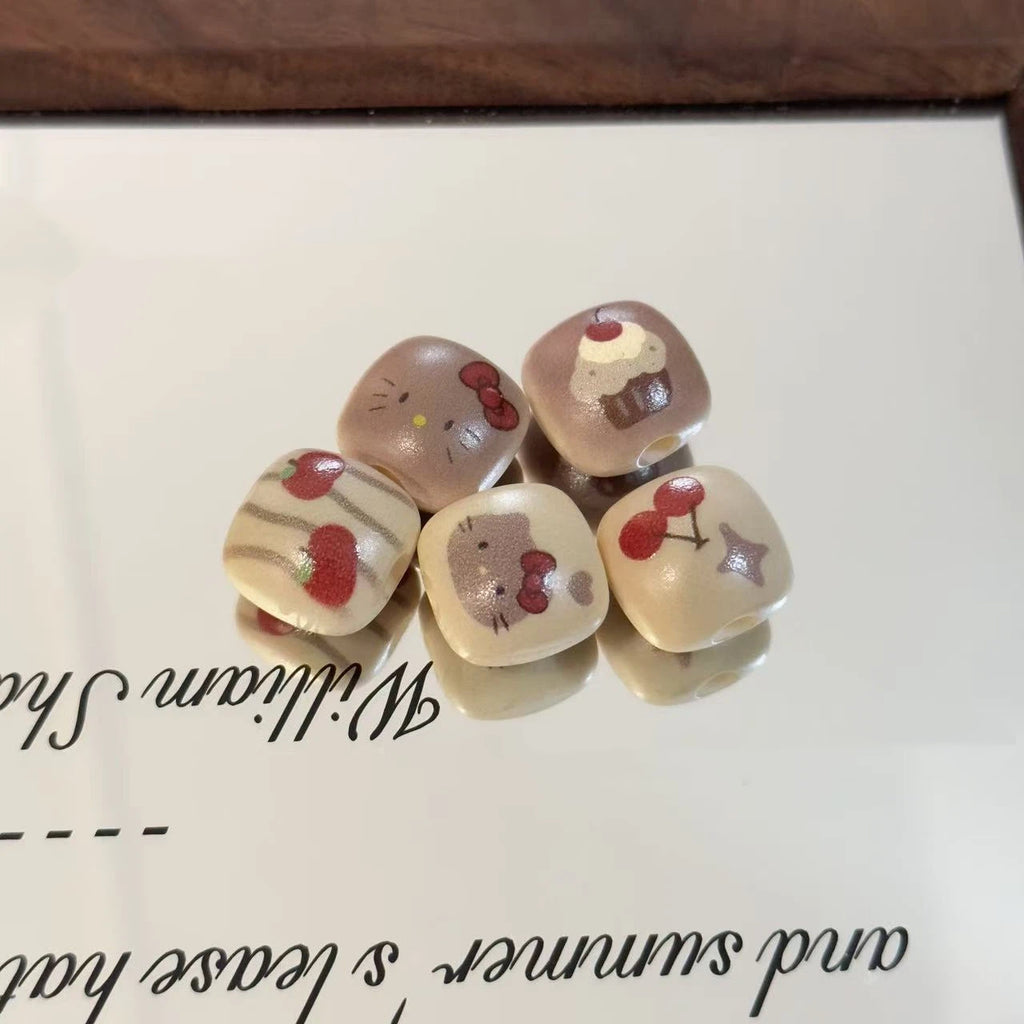 Square Acrylic Beads 16mm Hello KT Bun Creamy Dessert Motifs 10pcs 2