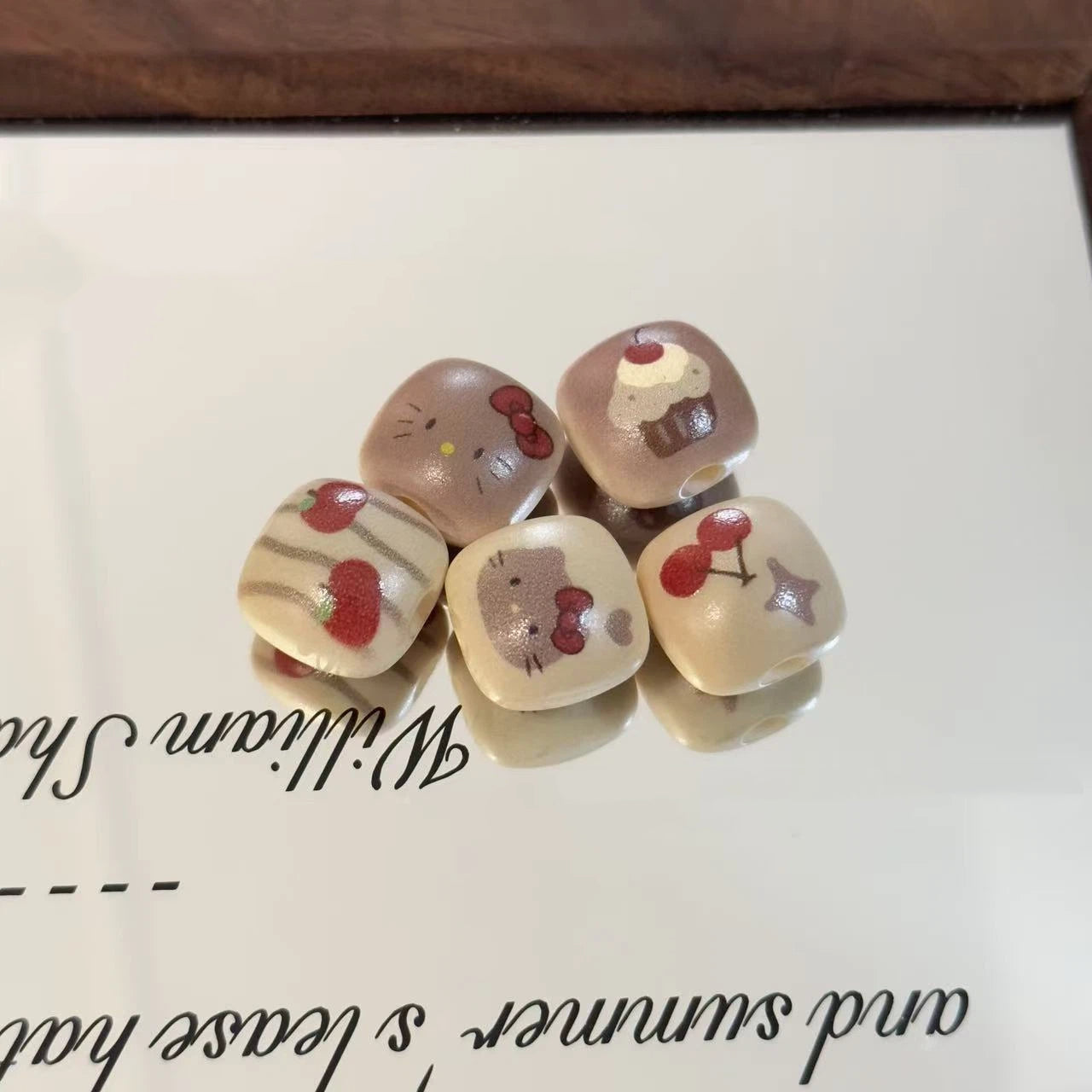Square Acrylic Beads 16mm Hello KT Bun Creamy Dessert Motifs 10pcs 2