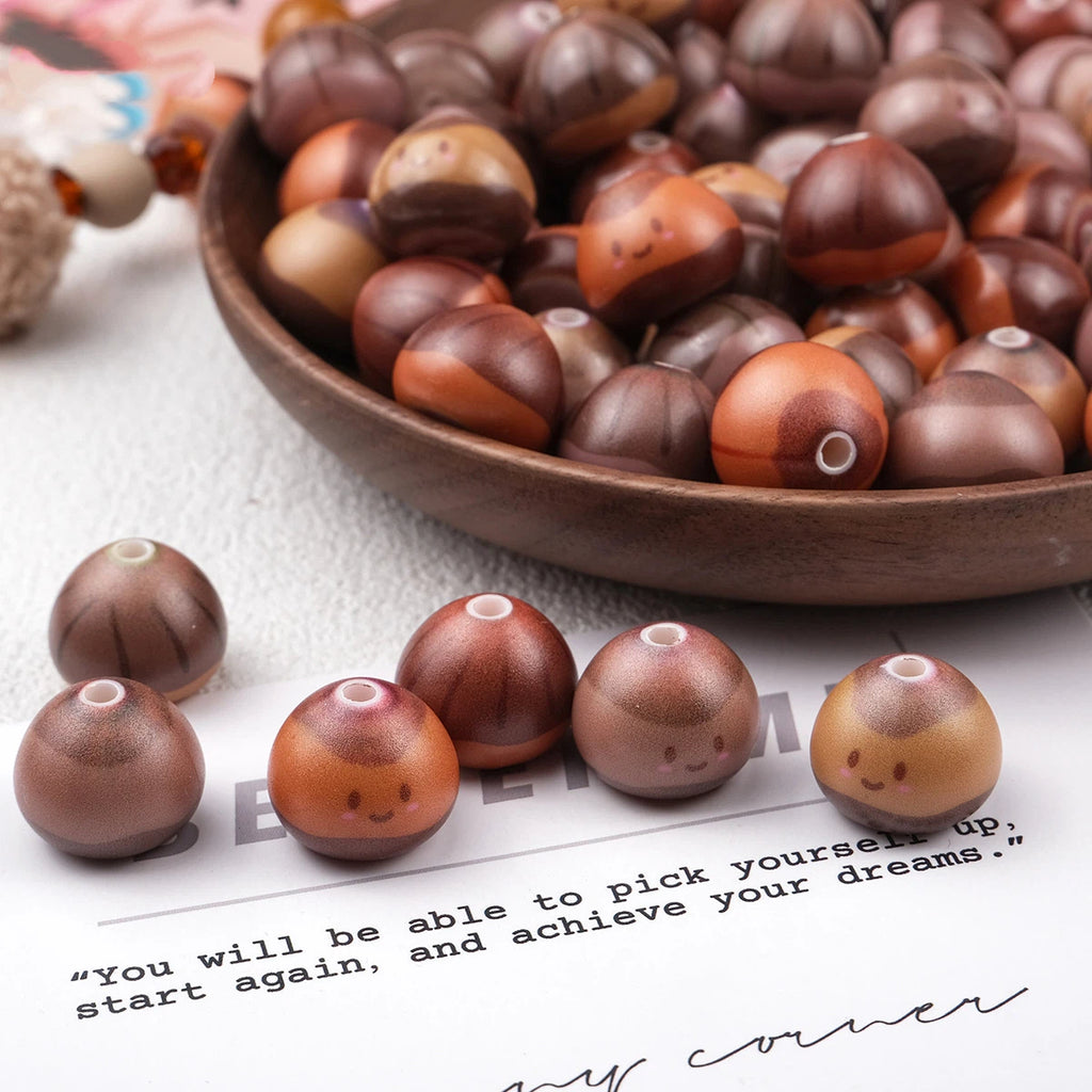 Cute Chestnut Acrylic Beads 13x16mm Painted Smile Face 20pcs