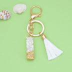 Tassel Letter A Keychain Resin Gold Flakes White Tassel 12