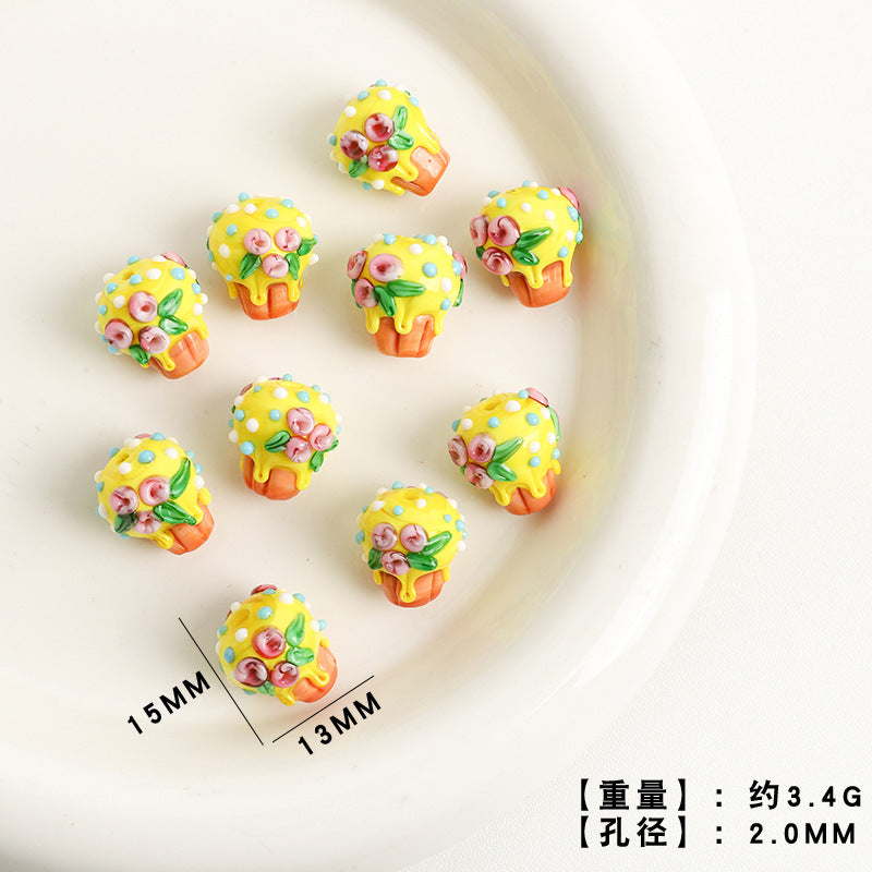 Dessert Theme Glass Cupcake Beads 15x13mm 5pcs 11
