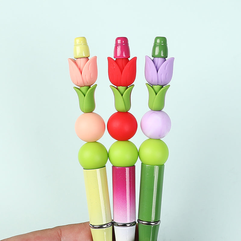 Silicone 3D Focal Beads Tulip Detailed Petals Vibrant Colors 20pcs 8