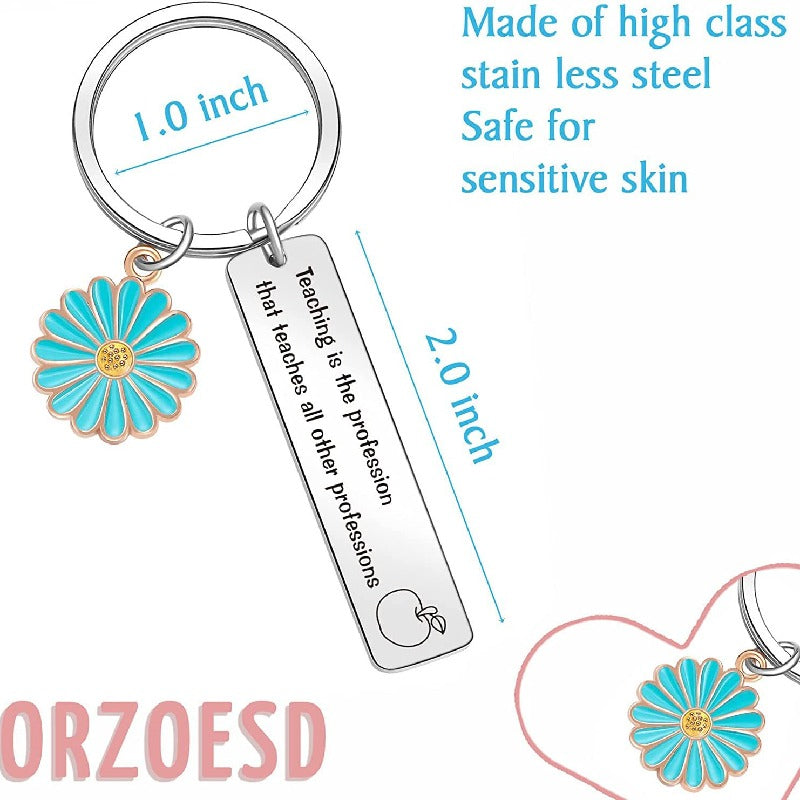 Flower Keychain Stainless Steel Daisy Charm Turquoise Enamel 5
