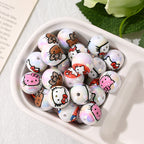 Cartoon Character Acrylic Round Beads 16mm UV Coated 10pcs 3