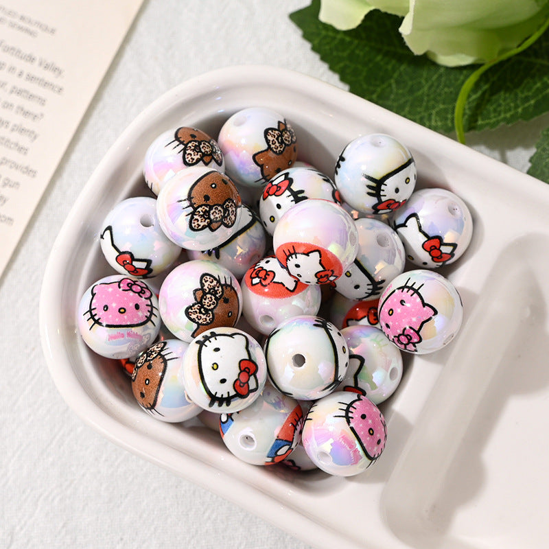 Cartoon Character Acrylic Round Beads 16mm UV Coated 10pcs 3