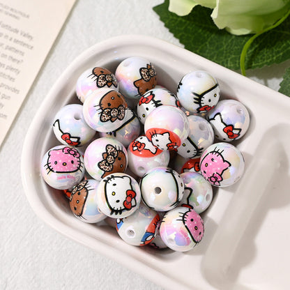 Cartoon Character Acrylic Round Beads 16mm UV Coated 10pcs 3
