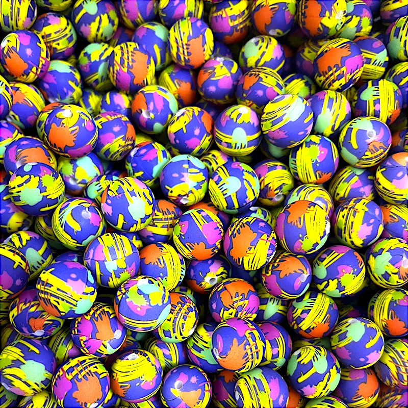 15mm Silicone Beads Printed Splatter Paint Design 50pcs 4