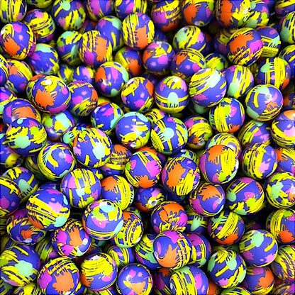 15mm Silicone Beads Printed Splatter Paint Design 50pcs 4