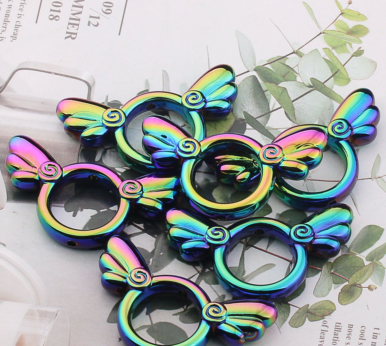 UV Color Plated Solid Color Varied Sakura Angel Wings Acrylic Beads 2pcs 13
