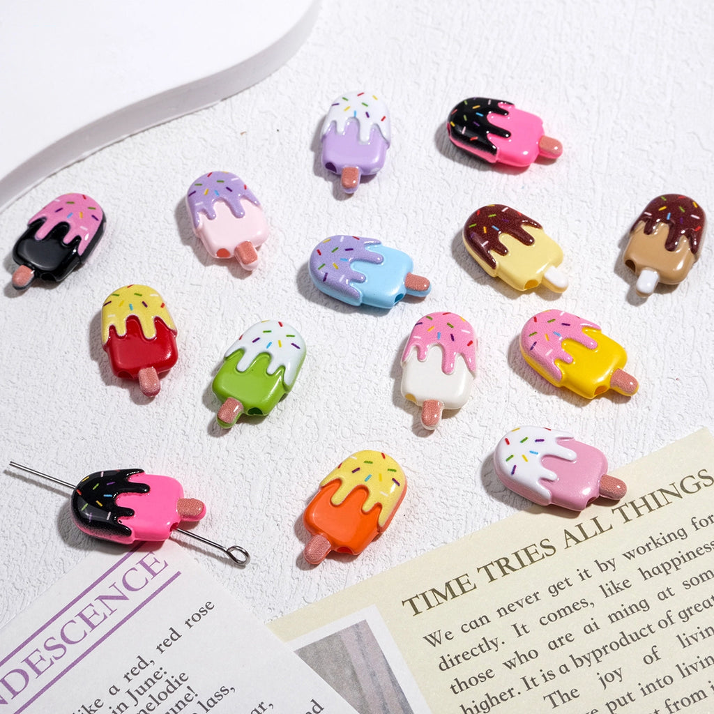 Painted Popsicle Acrylic Beads 20mm Colorful Drip Design 50pcs 5