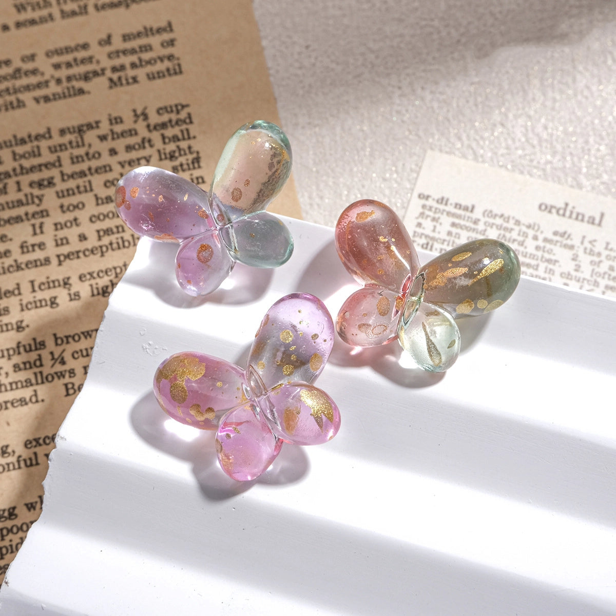 Clear Butterfly Acrylic Beads 27mm Gilded Flecks Pastel 20pcs 2