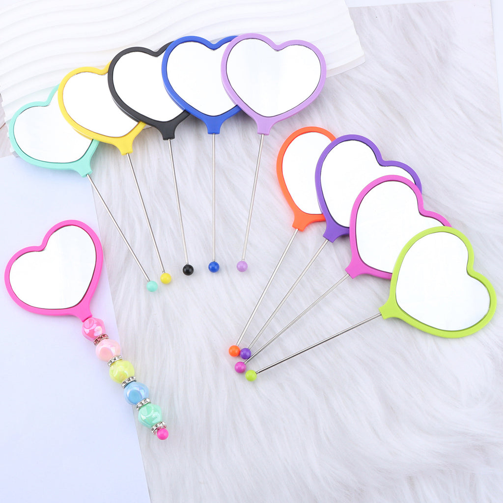 Beadable Plastic Mirrors Handheld Heart-shaped