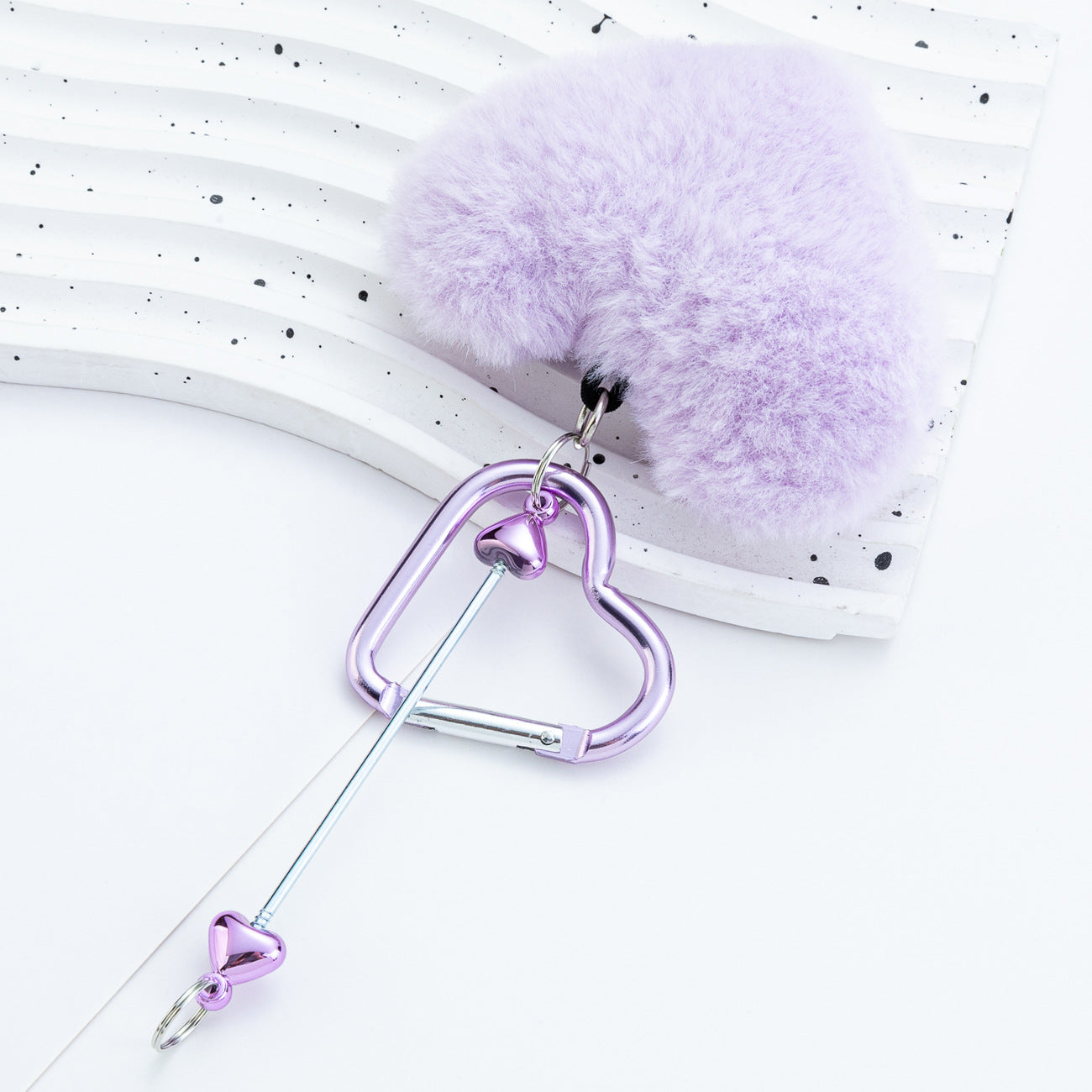 Beadable Metal Keychains With Heart Pom Poms