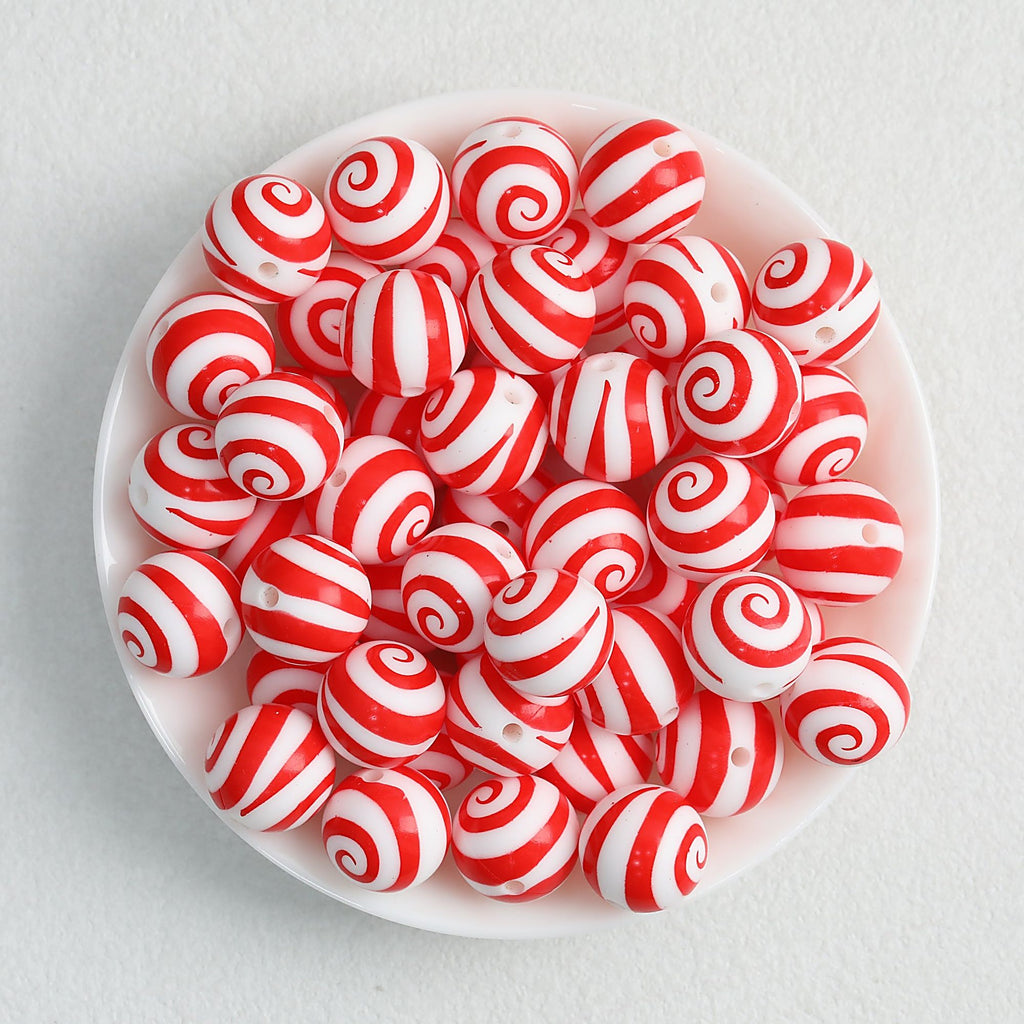 Colorful 15mm Swirl Pattern Priented Round Silicone Beads 50pcs - Red