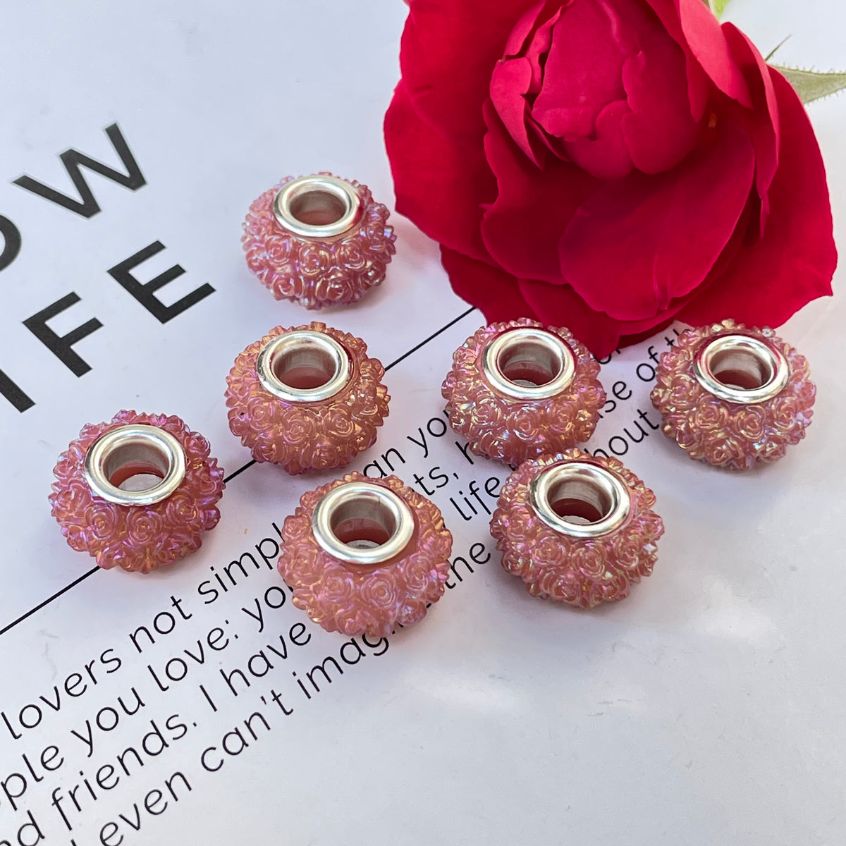 Acrylic Rose Spacer Beads 14mm Large Hole 50pcs 5