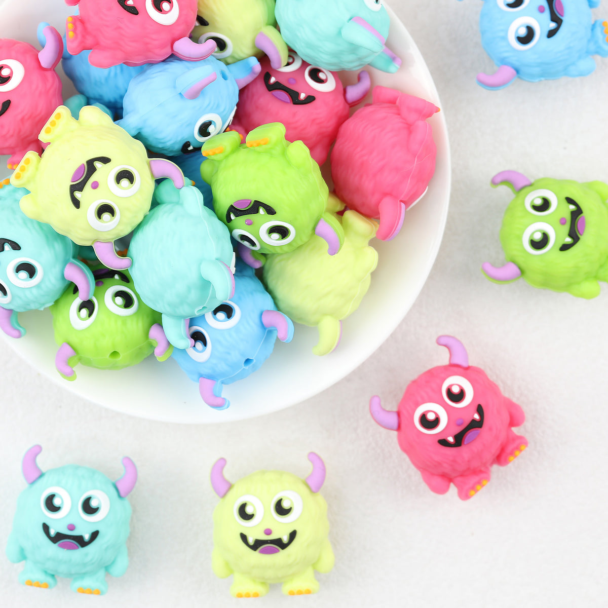  3D Cute Horned Monster Silicone Focal Beads 20Pcs