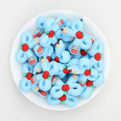 3D Colored Pencil Bow Silicone Focal Beads 20pcs - Blue