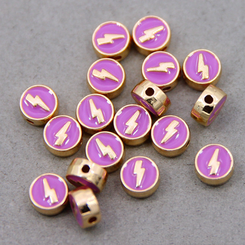 Round Metal Beads 8mm Colorful Lightning Enamel Gold Edge 100pcs 2