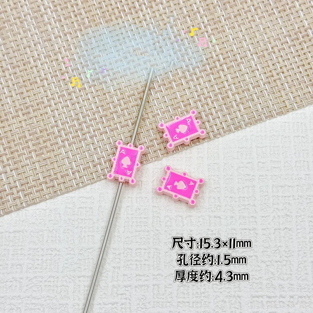Baking Painted Poker Metal Beads 15mm Colorful Whimsical Design 10pcs 14