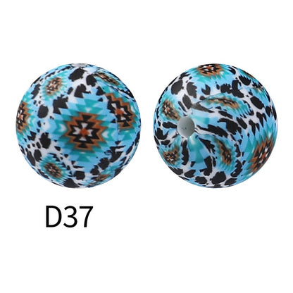 15mm Silicone Beads Rhombus Printed Design 50pcs 47