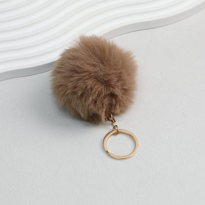 Pom Pom Keychain Plush Violet Faux Fur Ball Gold Ring 8cm