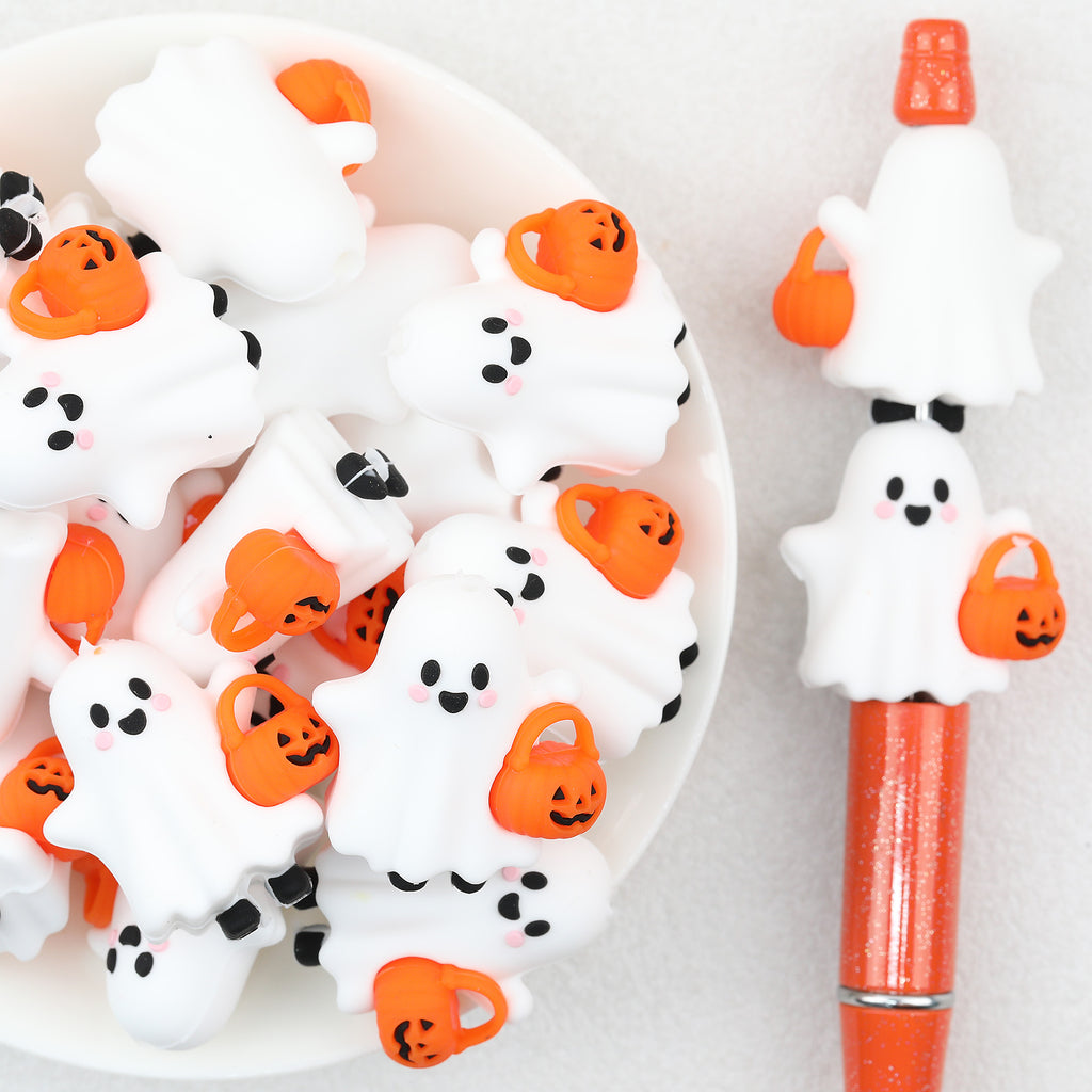 3D Halloween Ghost Pumpkin Basket Silicone Focal Beads 20Pcs 