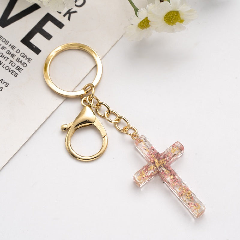 Handmade Acrylic Flower Cross Keychain Creative Pastel Colors 5
