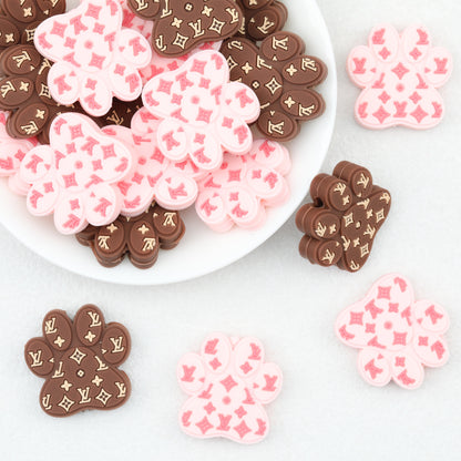 Luxury Inspired Bear Paw Silicone Focal Beads Pink Brown 20pcs