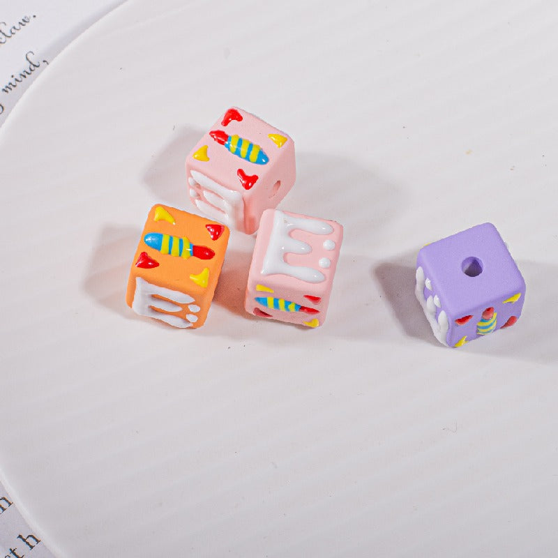 Hand Drawn Candle Square Acrylic Beads 16mm Colorful 5pcs 3
