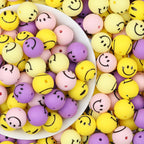 15mm Smiley Face Printed Round Silicone Beads  50pcs