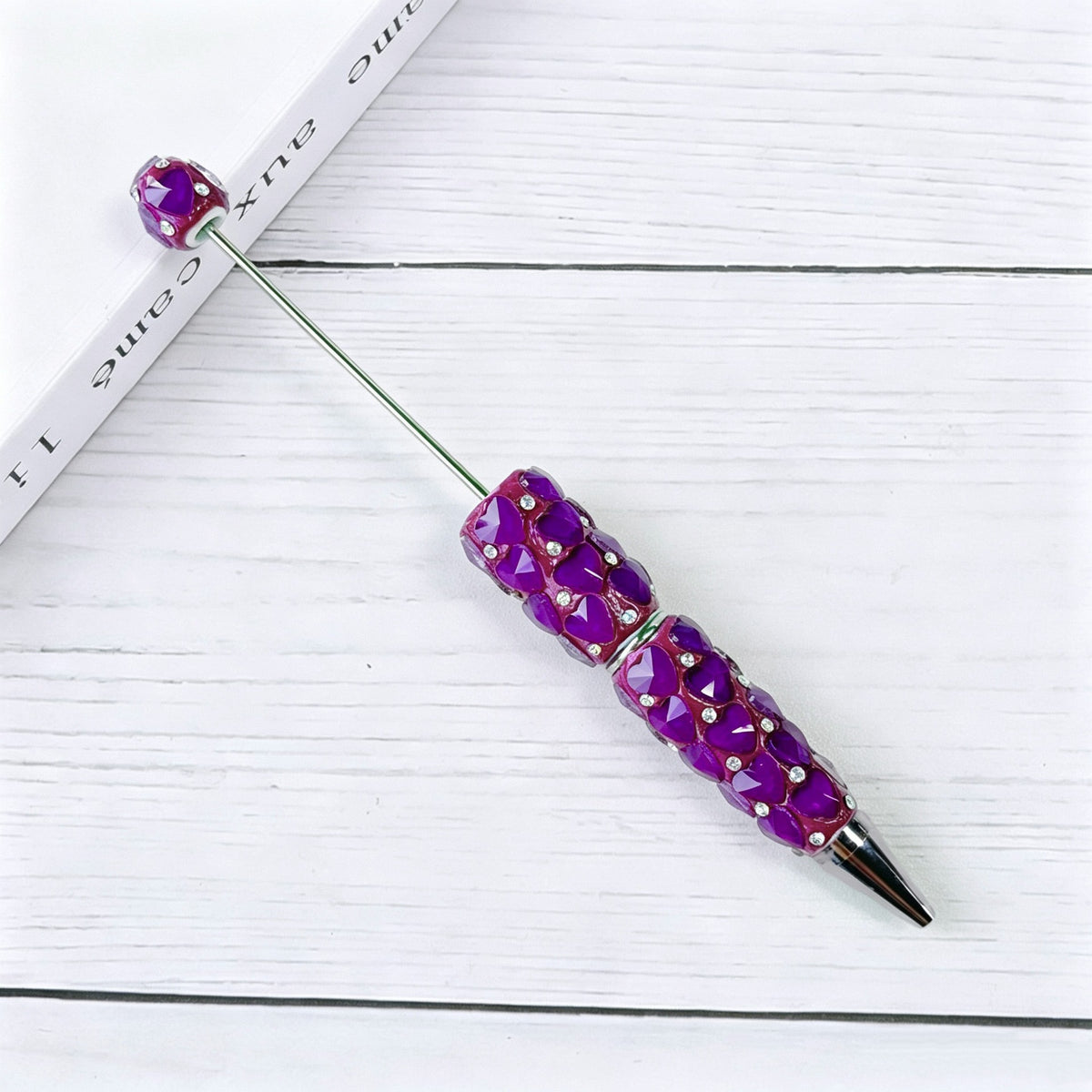 Beadable Plastic Pen with Colorful Heart and Rhinestone Design 16