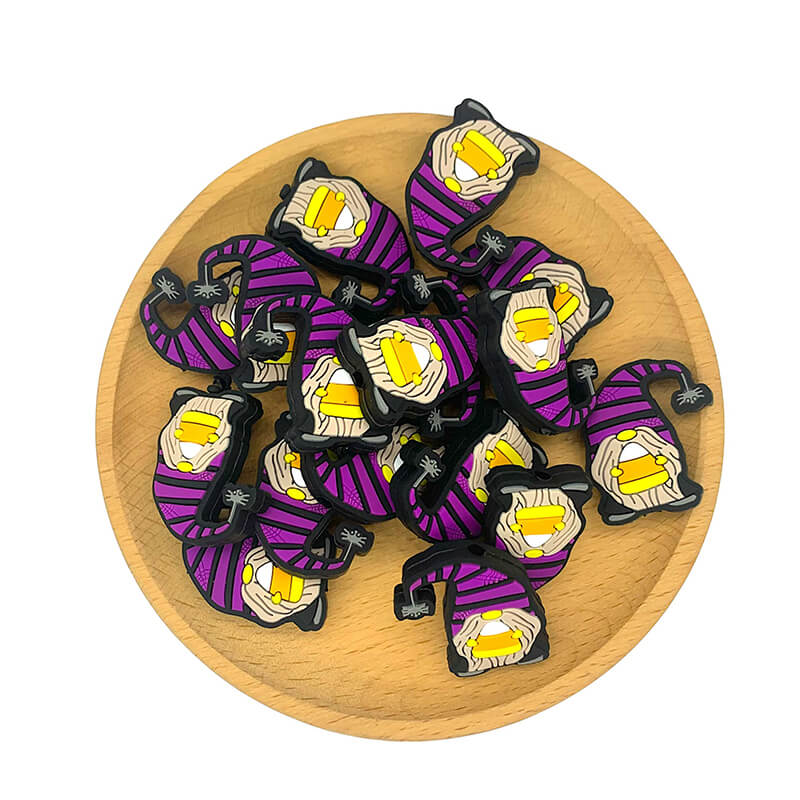 Silicone Focal Beads Halloween Gnome Wearing Striped Purple Hat 1 pcs 2