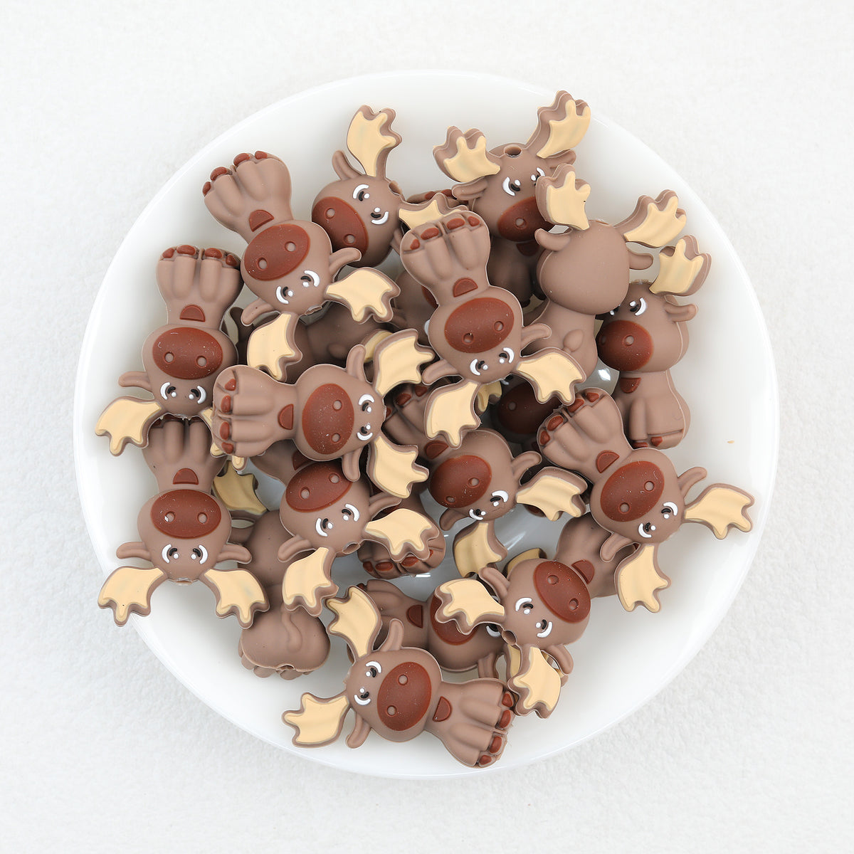 3D Reindeer Silicone Focal Beads Wholesale, Christmas Brown Antler Design