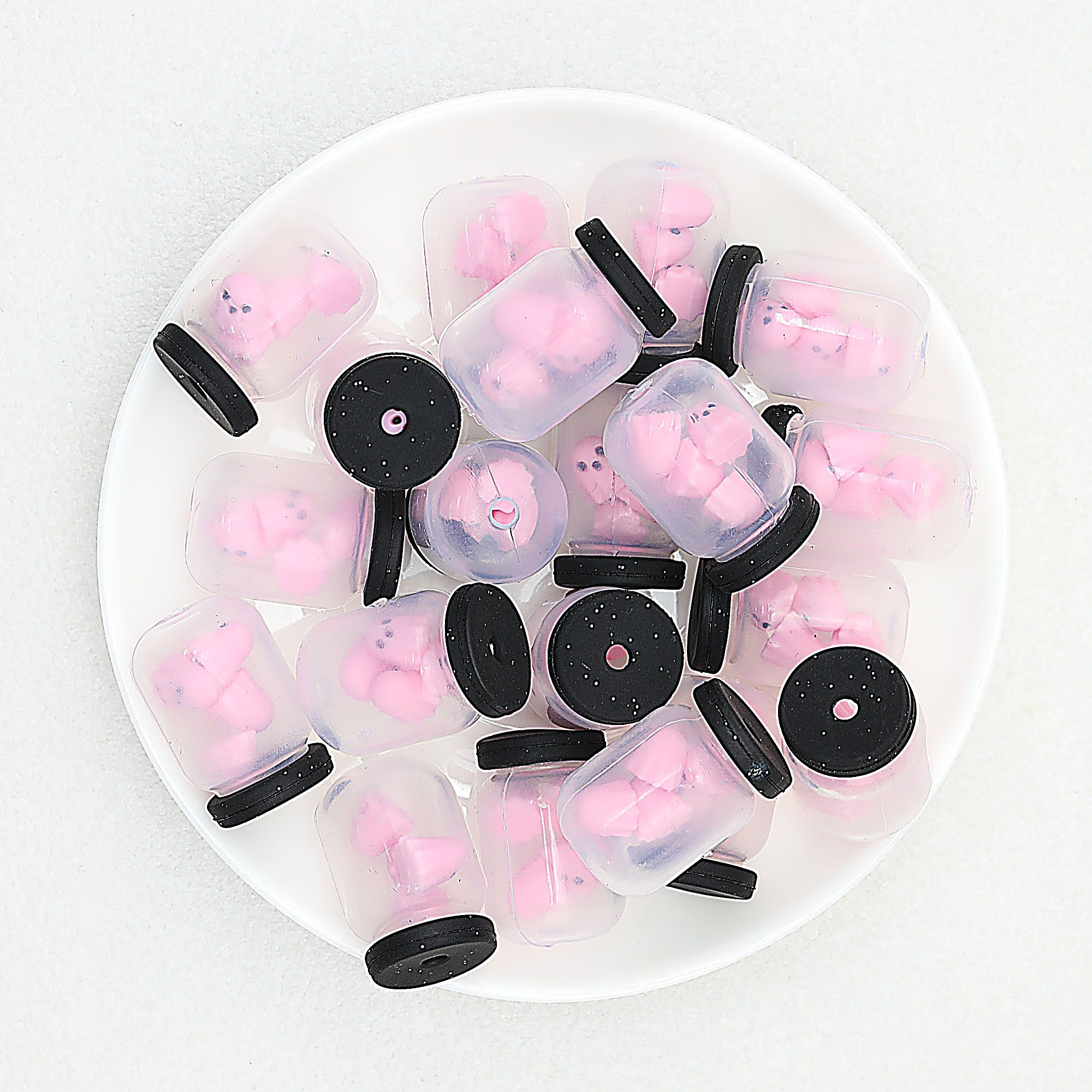 Halloween 3D Glitter Bottle Silicone Focal Beads 20Pcs - Pink Ghost