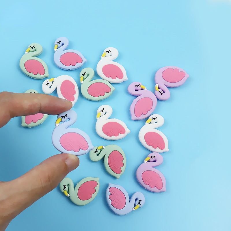 Silicone Focal Beads Flamingo Sleeping Pose Pastel Colors 10pcs 2