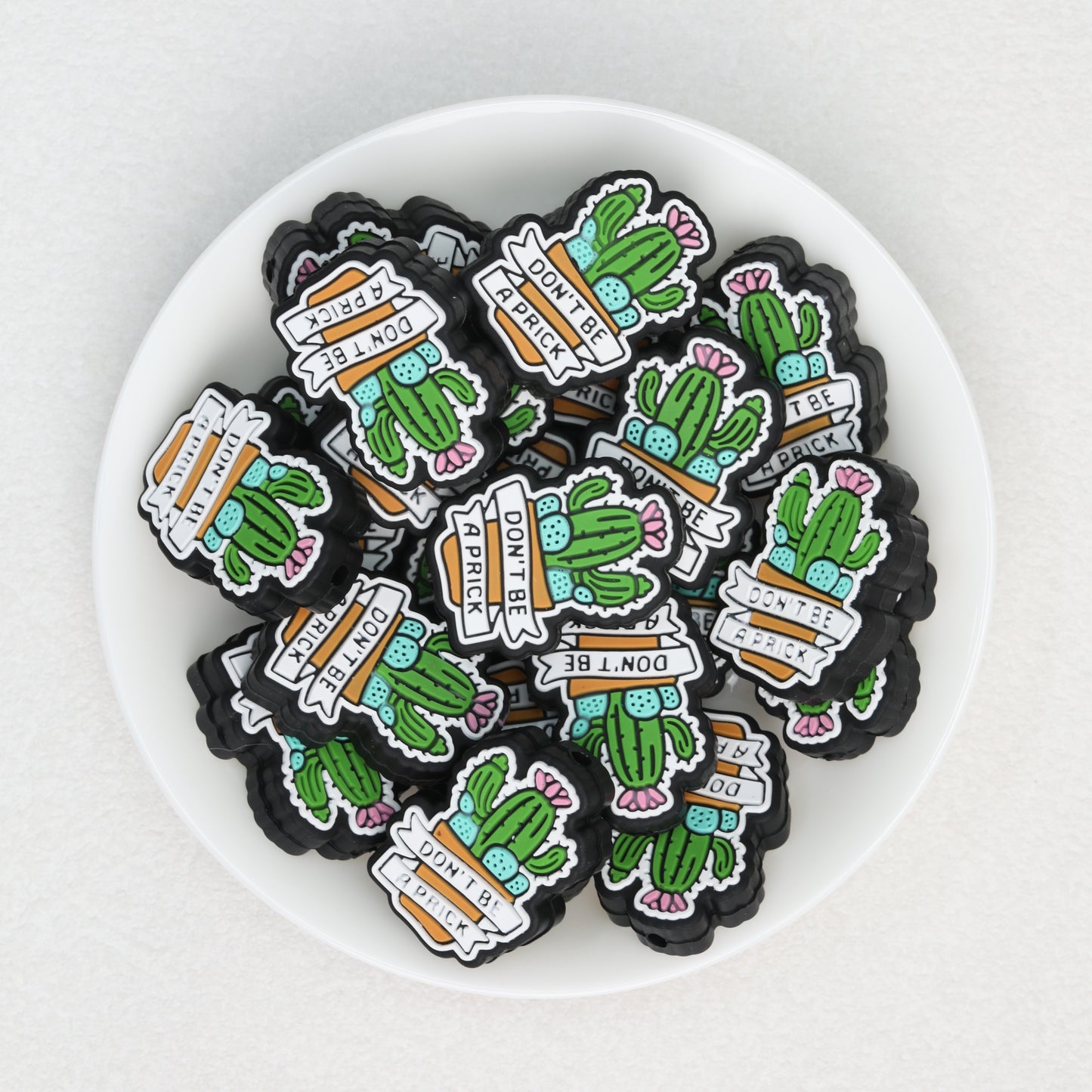 Cactus Silicone Focal Beads with Text Design 20pcs 2
