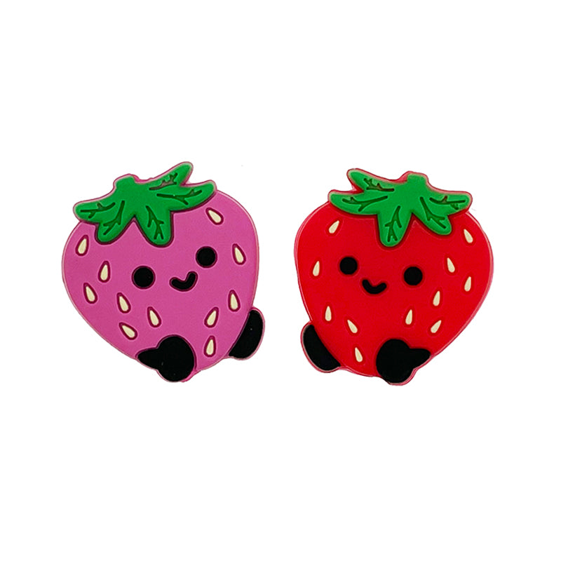 Silicone Focal Beads Strawberry Happy Face With Little Black Feet 20pcs