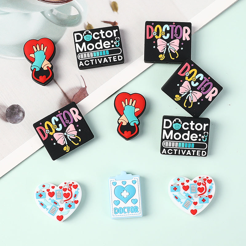 Silicone Focal Beads Doctor Medical Icons Bow Doctor 20pcs 2