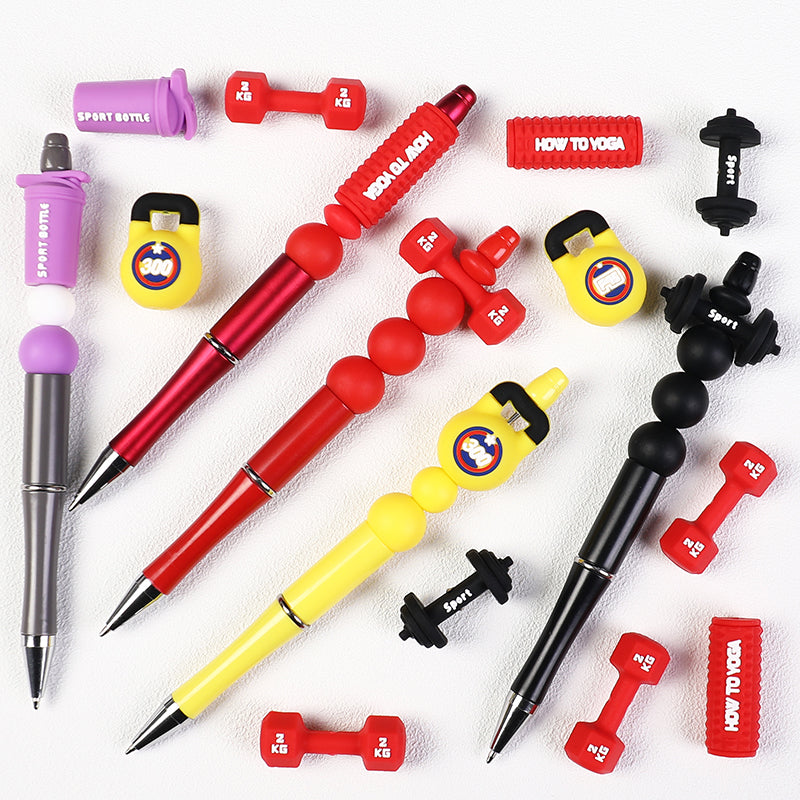3D Sports Silicone Focal Beads Wholesale, Dumbbell Barbell Kettlebell Equipment Shapes