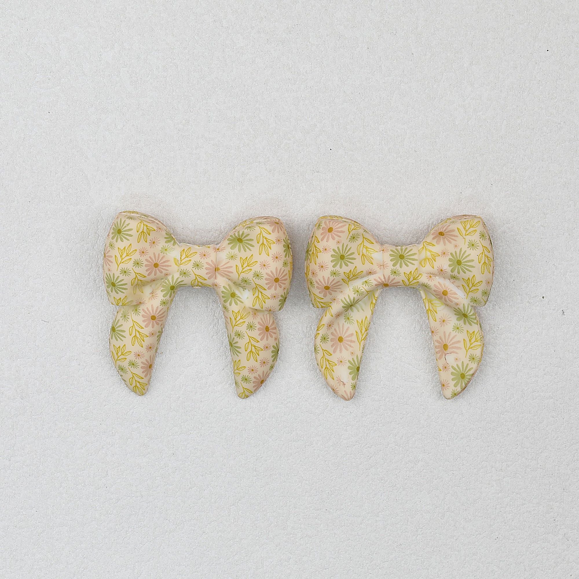 3D Printed Bow Shape Silicone Beads Colorful Pattern 10pcs - 13