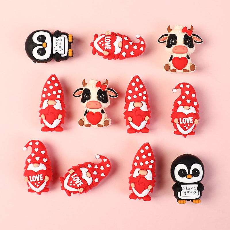 Silicone 3D Focal Beads Valentine Animal Love Holding Heart 20pcs 7