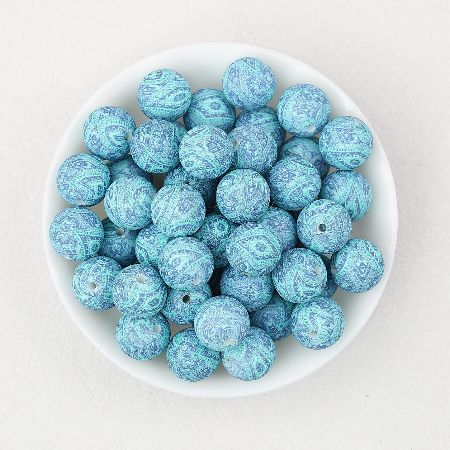 Colorful 15mm Printed Round Silicone Beads with Flower Patterns 50pcs - Flying Carpet