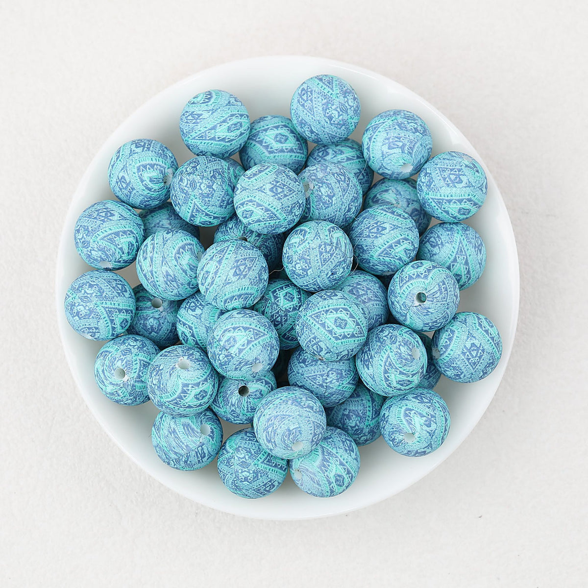Colorful 15mm Printed Round Silicone Beads with Flower Patterns 50pcs - Flying Carpet