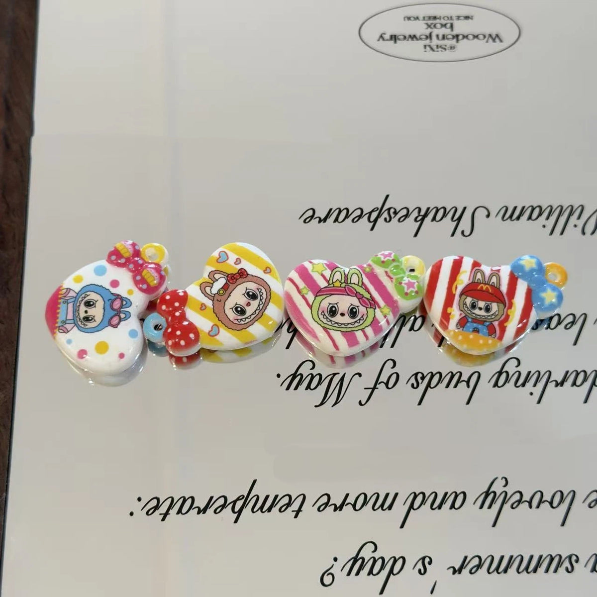 Heart Acrylic Beads 25mm Cartoon Character Printed 10pcs 2