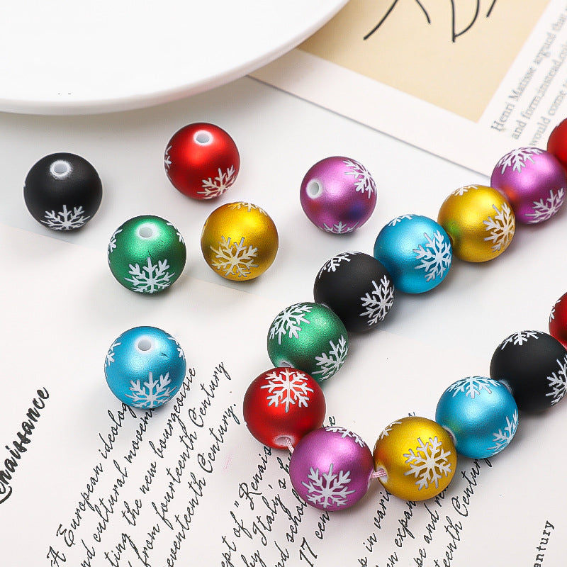 Rubberized Spray Painted Snowflake Acrylic Beads 16mm Christmas 100pcs