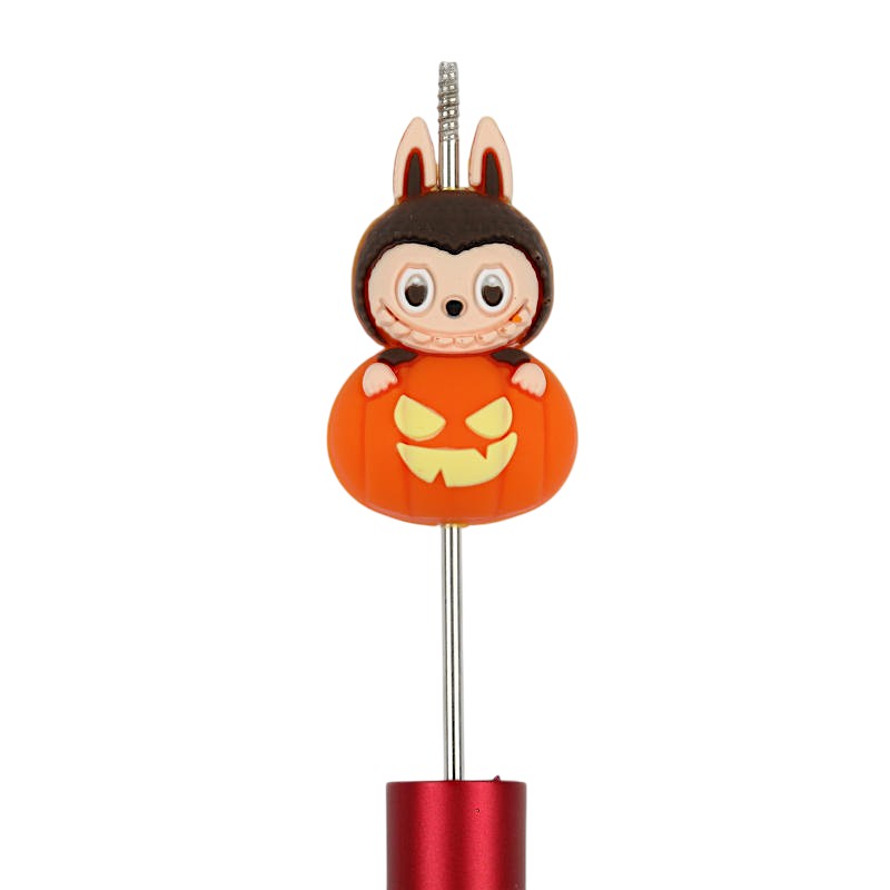 Silicone 3D Focal Beads Halloween Pumpkin Bunny Ears Holding Pumpkin 20pcs 2