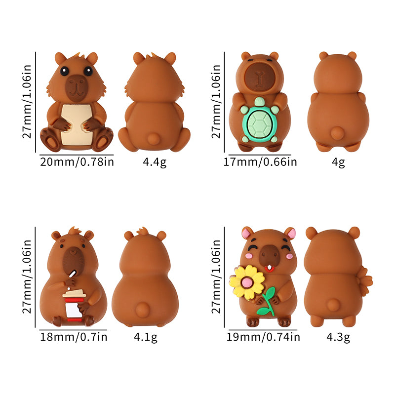Silicone 3D Focal Beads Capybara Holding Books Flowers Turtles 20pcs 9