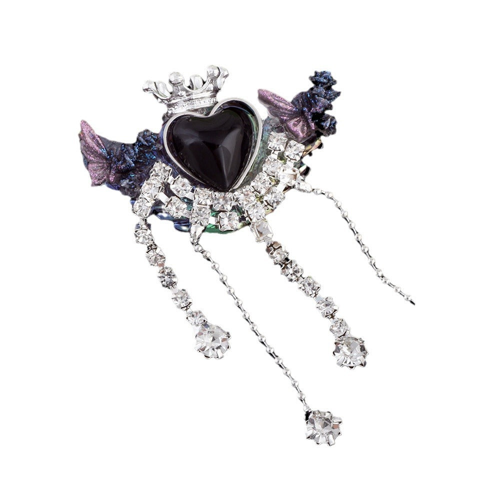 Crown Heart Tassel Rhinestone Beads 27x36mm 6pcs 5